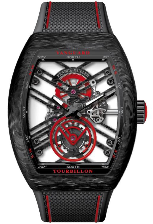 Best FRANCK MULLER Vanguard Tourbillon Skeleton Carbon - Red V 45 T SQT (ER) (CAR) (NR.GRI RGE) Replica Watch